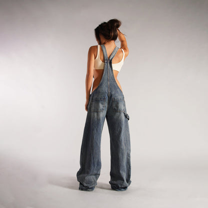 Y2K Zipper Denim Overalls With Pockets Fashion Loose Suspender Jumpsuit Streetwear Jeans Pants Womens Clothing - MANDOTOS