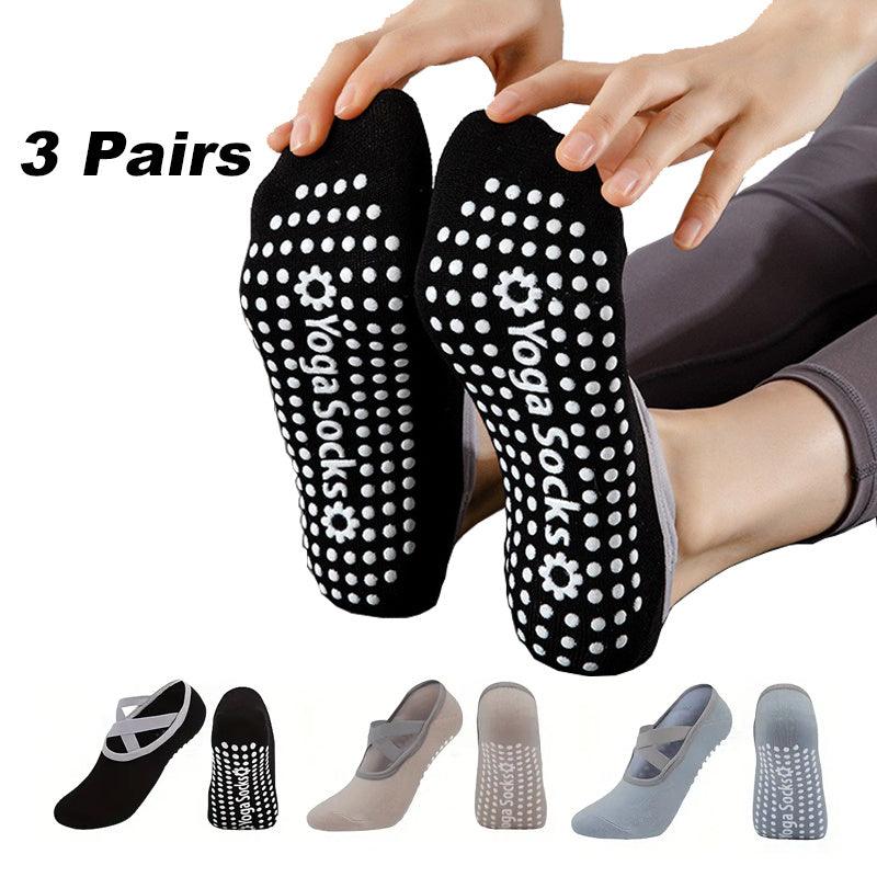 3 Pairs Yoga Socks For Women Non-Slip Grips Straps For Added Balance And Stability Ideal For Pilates Pure Barre Ballet Dance Barefoot Workout - MANDOTOS