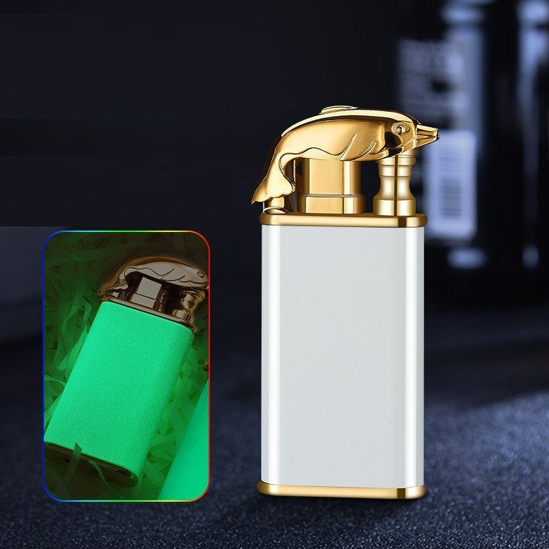 Creative Blue Flame Lighter Dolphin Dragon Tiger Double Fire Metal Winproof Lighter Inflatable Lighter - MANDOTOS