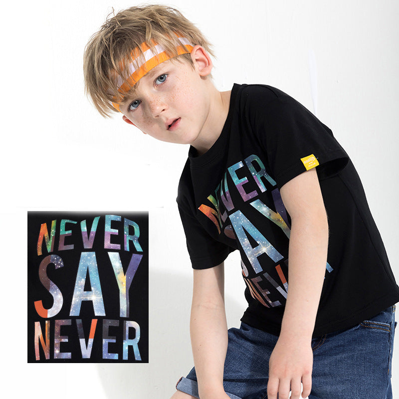 Children's letter print T-shirt by Ancient Energy featuring colorful alphabet letters on soft fabric, perfect for kids' casual wear.