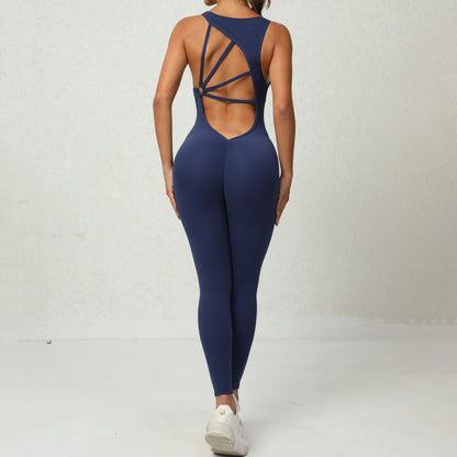 Yoga Jumpsuit V-shaped Back Design Sleeveless Fitness Running Sportswear Stretch Tights Pants For Womens Clothing - MANDOTOS
