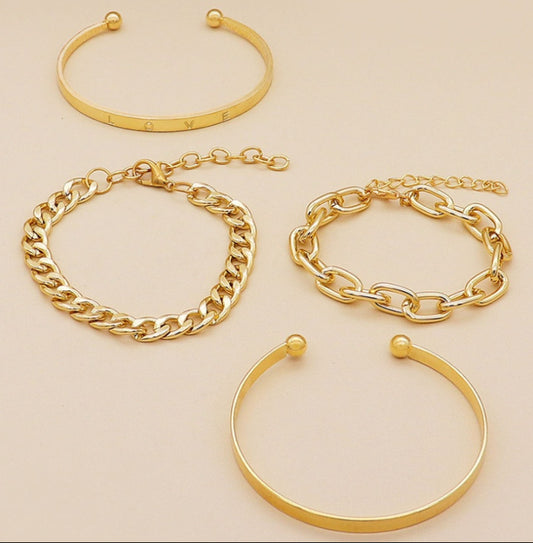 Simple And Smooth C-shaped Hollow Chain Bracelet Set - MANDOTOS