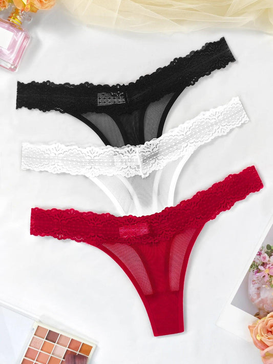 3pcs/Set Sexy Women G-string Underwear Multi Color Female Thongs Breathable Floral Panties Lady Underpants Intimate Lingerie - MANDOTOS