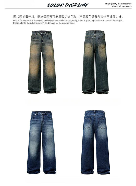 4 Colors Autumn Vintage Distressed Men's Baggy Straight Jeans Fashion Korean High Street Denim Pants Streetwear Male Trousers - MANDOTOS