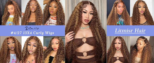4/27 Highlight Ombre Deep Wave HD Lace Front Wig 180 Density Curly 30 nch 13x5 Brown 13x6 Lace Frontal Human Hair Wig Brazilian - MANDOTOS