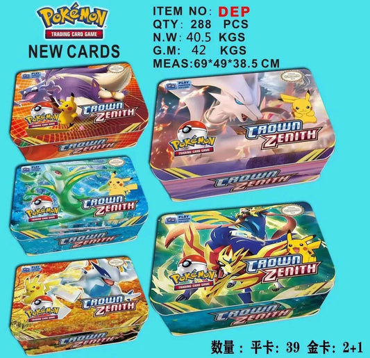 42pcs/set Iron Metal Box Pokemon TAKARA TOMY Battle Toys Lost Origin Pokemons Box with Pikachu Game Anime Bank Cards for Childre - MANDOTOS