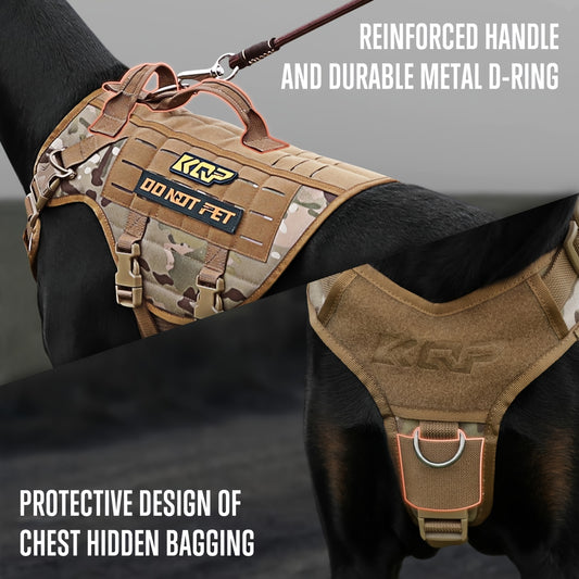 No Pull Tactical Dog Harness - Adjustable Molle Vest with Hook & Loop Panels, Handle for Training Walking Hunting Work Dogs - MANDOTOS