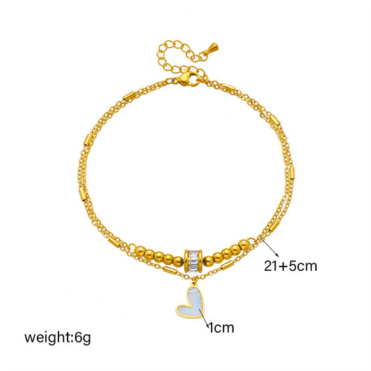 Fashion Jewelry Boho Classic Love Heart Ankle Chain Double Layer Chain Bracelet Anklet Charm Tassel Leg Chain On Foot Chain Women Party Jewelry Accessories - MANDOTOS