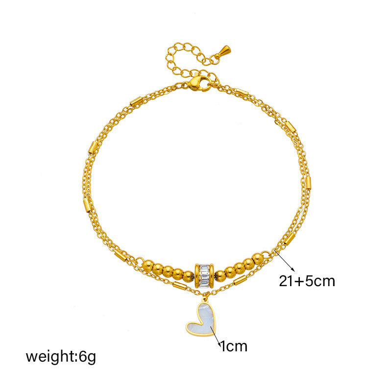 Fashion Jewelry Boho Classic Love Heart Ankle Chain Double Layer Chain Bracelet Anklet Charm Tassel Leg Chain On Foot Chain Women Party Jewelry Accessories - MANDOTOS