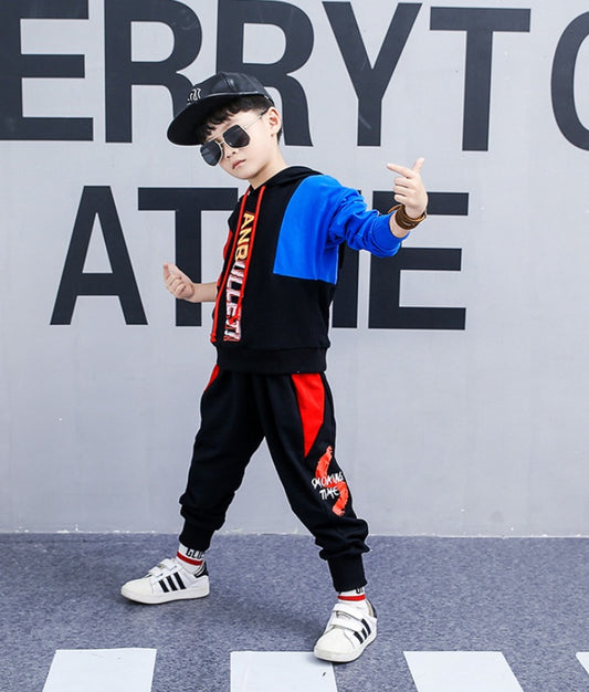 Boys spring Korean children's clothing set by Ancient Energy, long-sleeved sports two-piece suit with tide pattern, suitable for big boys.