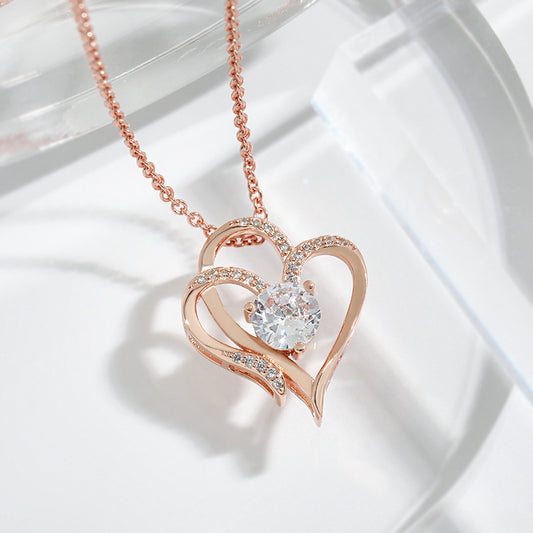 Zircon Double Love Necklace with Rhinestones 💖 Sparkling heart-shaped design for timeless elegance! - DefaultRose Gold NecklaceRose Gold Necklace