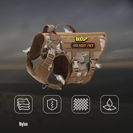 No Pull Tactical Dog Harness - Adjustable Molle Vest with Hook & Loop Panels, Handle for Training Walking Hunting Work Dogs - MANDOTOS