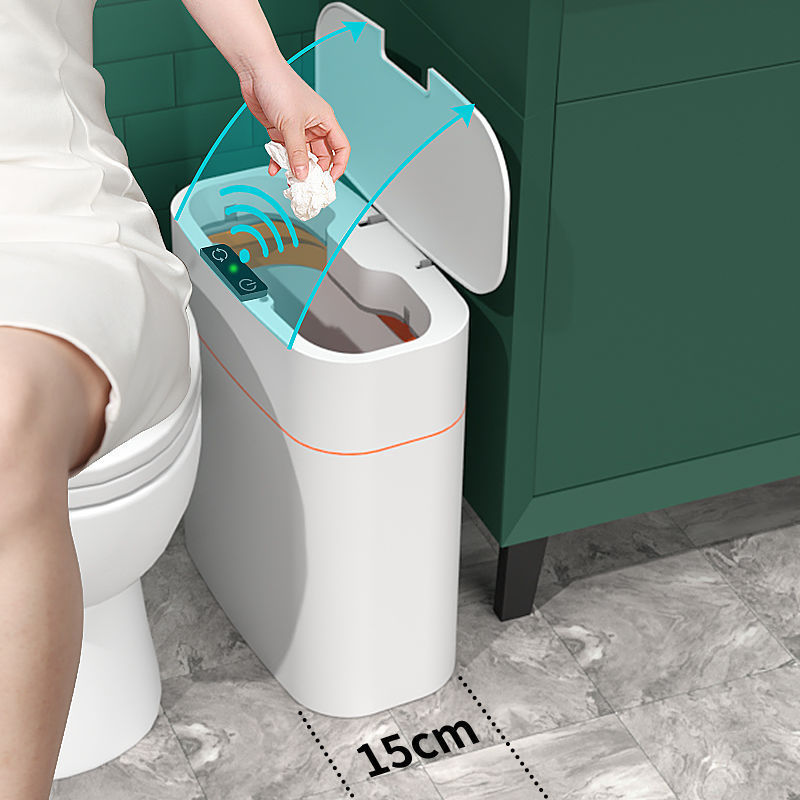 Smart Trash Can with Automatic Opening and Multiple Functions - White ABS Material - MANDOTOS0
