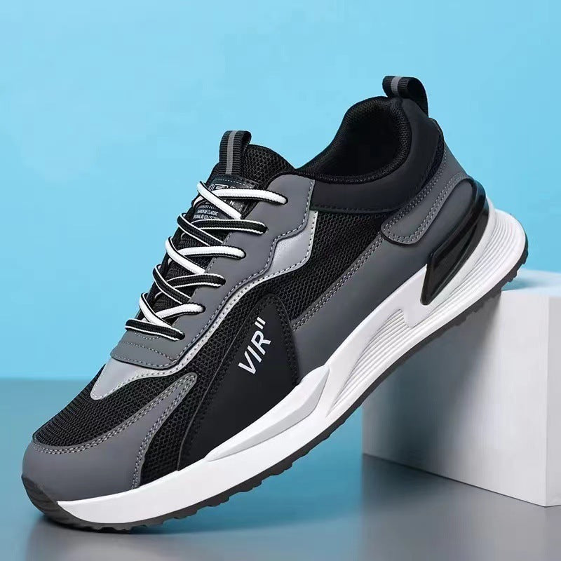 Men's Color Block Mesh Shoes Fashion Casual Lace-up Sneakers Outdoor Breathable Running Sports Shoes - MANDOTOS