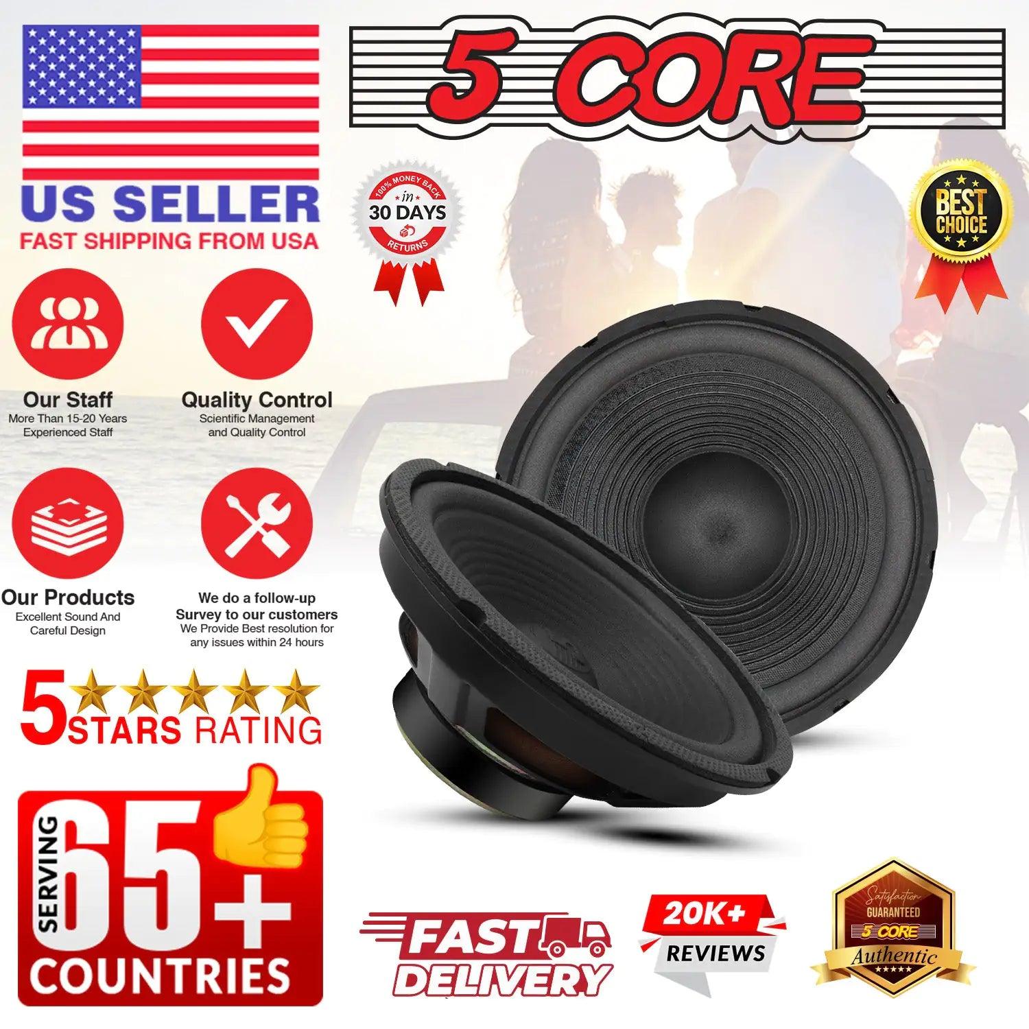 5Core 8 Inch Subwoofer Speaker 500W Peak 4 Ohm Replacement Car Bass Sub Woofer 2 Pcs - MANDOTOS