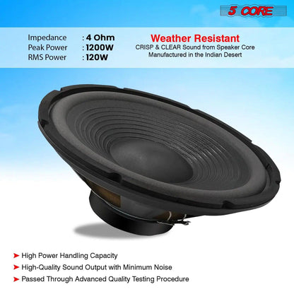 5Core Max Bass 15 Inch Subwoofer 450W 4Ohm - MANDOTOS