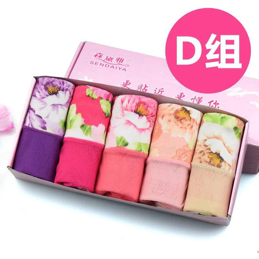 5Pcs Print Panties Women's Underwear Cute Cotton Panties Plus Size Briefs Girl Ladies Lingeries Panty Sexy Underpants For Women - MANDOTOS
