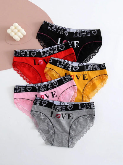 5pcs women cotton Panties Fashion Letter Printed Belt Ladies underwear Breathable Intimates Lingeries - MANDOTOS