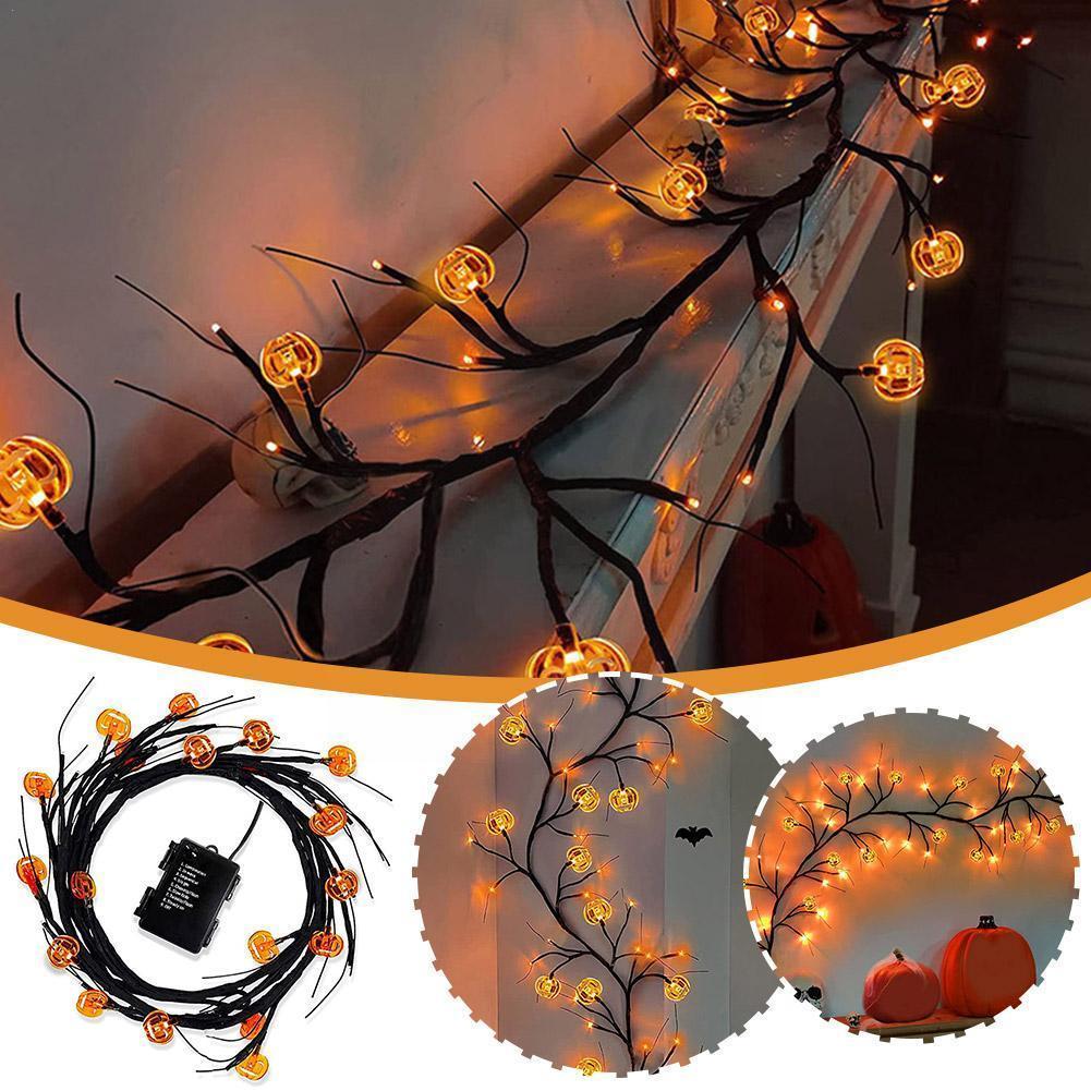 Halloween LED Willow Vine String Light Cool Cartoon Bat Pumpkin Decoration For Indoor Outdoor Party House Decor - MANDOTOS
