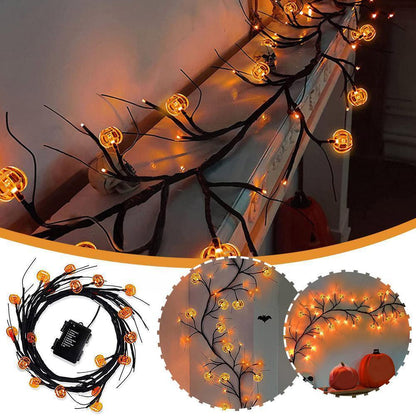 Halloween LED Willow Vine String Light Cool Cartoon Bat Pumpkin Decoration For Indoor Outdoor Party House Decor - MANDOTOS