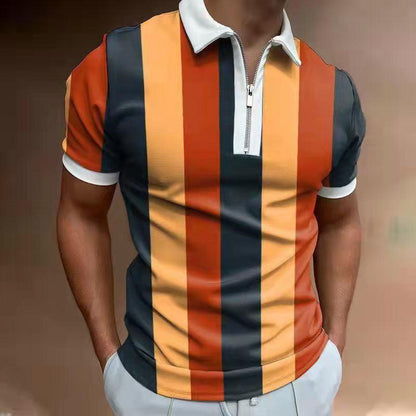 "Men's POLO Shirt Striped Printed Short Sleeve T-Shirt Lapel Shirt - MANDOTOS"