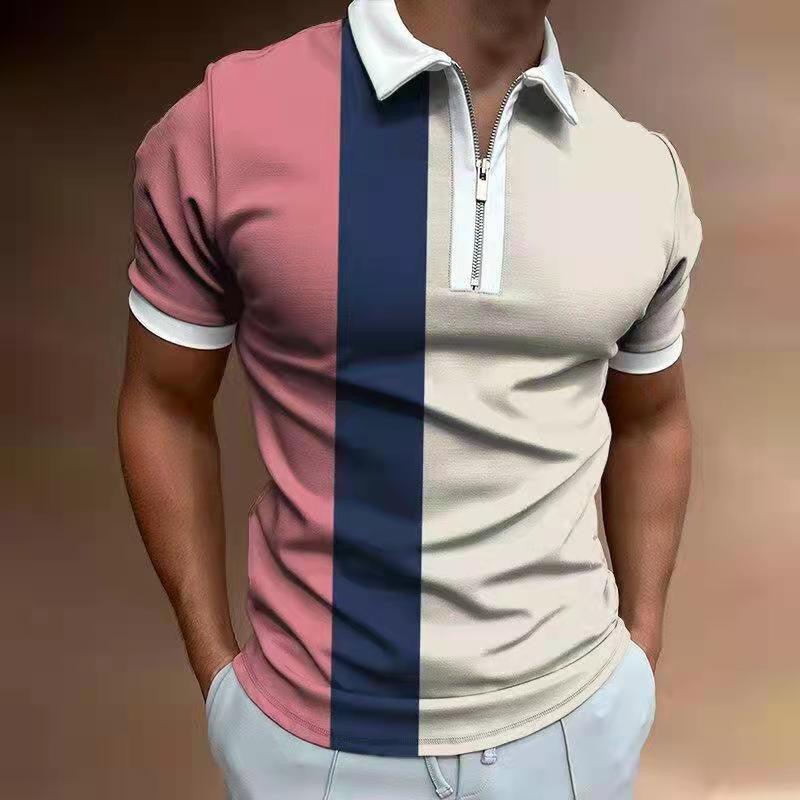 "Men's POLO Shirt Striped Printed Short Sleeve T-Shirt Lapel Shirt - MANDOTOS"