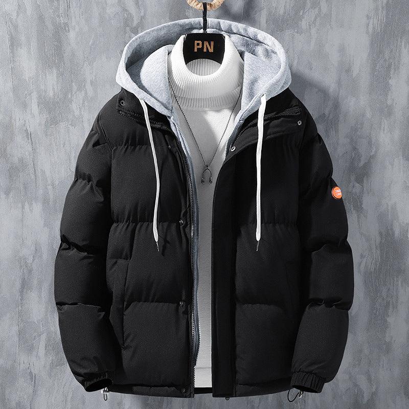 "Fashion Hooded Jacket Men Winter Windproof Thickened Fake Two-piece Coat Solid Leisure Sports Cotton Jacket - MANDOTOS"