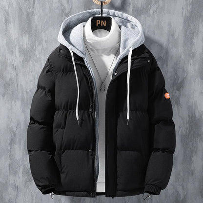 "Fashion Hooded Jacket Men Winter Windproof Thickened Fake Two-piece Coat Solid Leisure Sports Cotton Jacket - MANDOTOS"