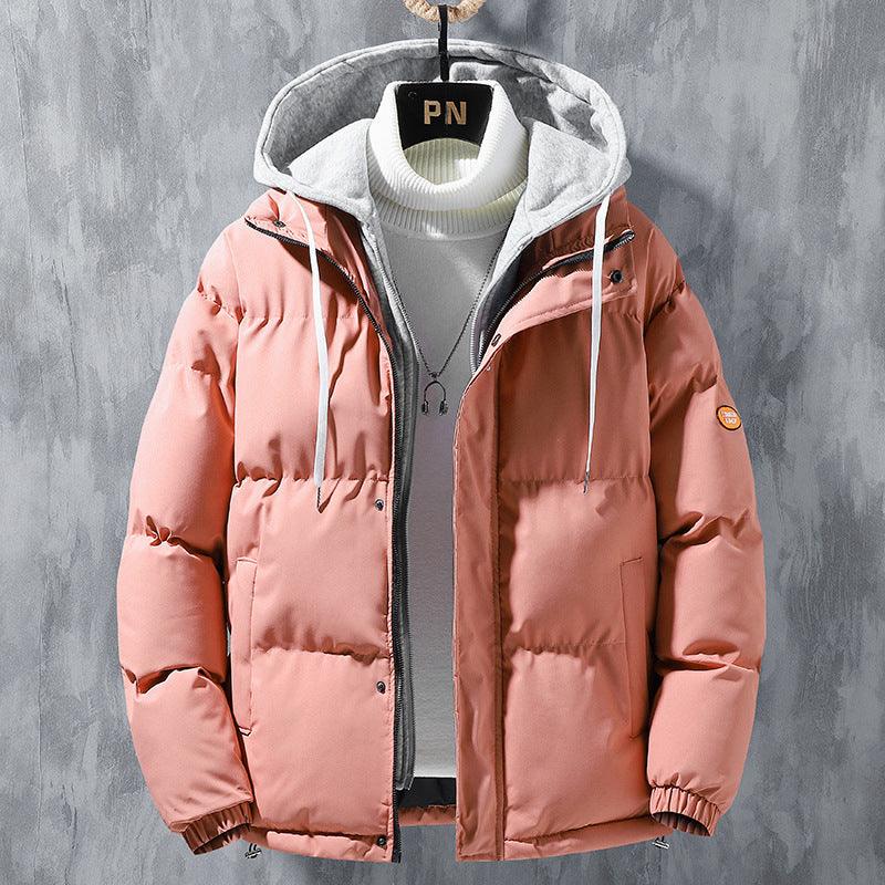 "Fashion Hooded Jacket Men Winter Windproof Thickened Fake Two-piece Coat Solid Leisure Sports Cotton Jacket - MANDOTOS"