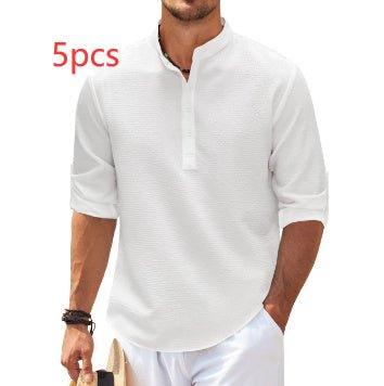 "Men's Casual Shirt Long Sleeve Stand Collar Solid Color Shirt Mens Clothing - MANDOTOS"