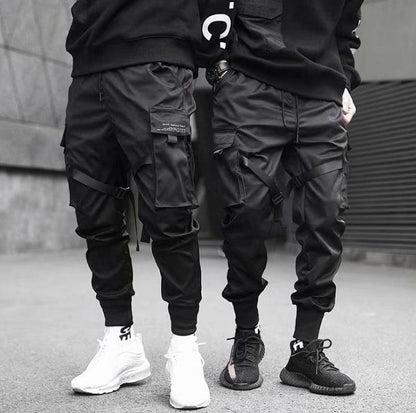 "Ribbons Harem Joggers Men Cargo Pants Streetwear Hip Hop Casual Pockets Cotton Track Pants - MANDOTOS"