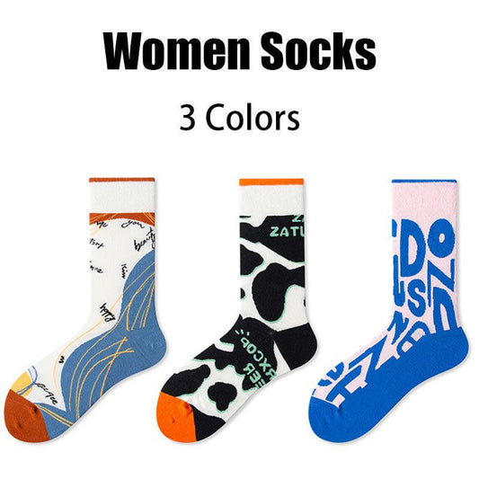 "3 Pairs Women Colorful Compression Running Anti-odor And Breathable Socks Crew Athletic Hiking Anti Blister Cushioned For Running Hiking Cycling Fitness - MANDOTOS"