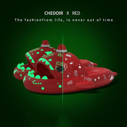 "Halloween And Christmas Shoes Ins Luminous Shark Slippers Couple Men Women House Shoes Non-slip Bathroom Slippers Home - MANDOTOS"