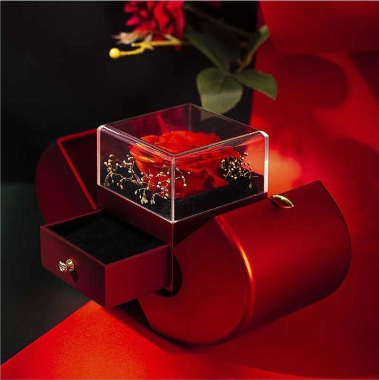 "Fashion Jewelry Box Red Apple Christmas Gift Necklace Eternal Rose For Girl Mother's Day Valentine's Day Gifts With Artificial Flower Rose Flower Jewelry Box - MANDOTOS"