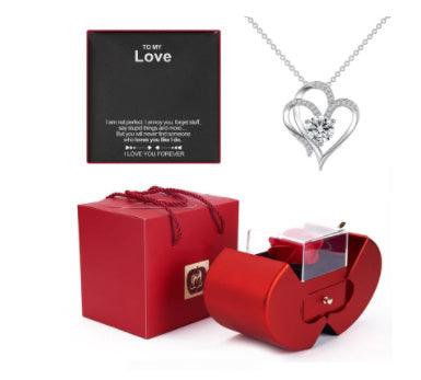"Fashion Jewelry Box Red Apple Christmas Gift Necklace Eternal Rose For Girl Mother's Day Valentine's Day Gifts With Artificial Flower Rose Flower Jewelry Box - MANDOTOS"