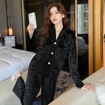 "New Gold Velvet Pajamas Women's Suit - MANDOTOS"