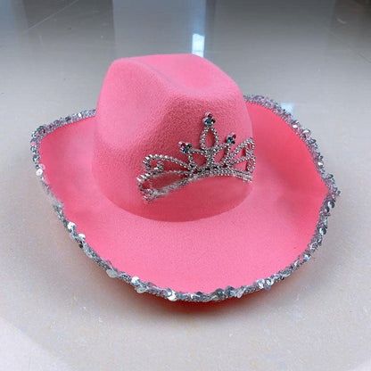 "Feather Edge Letter Cowboy Hat Sequined Crown Cowboy Hat - MANDOTOS"