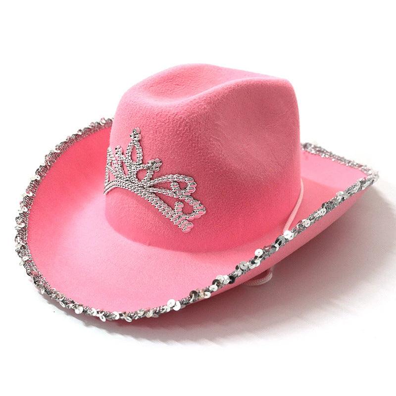 "Feather Edge Letter Cowboy Hat Sequined Crown Cowboy Hat - MANDOTOS"