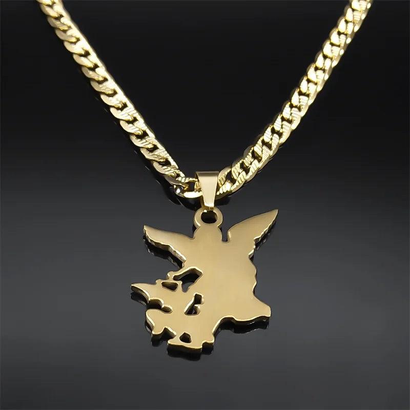 "SAINT MICHAEL PROTECT US Archangel Stainless Steel Pendant Necklace for Women Men Gold Color Necklace Choker Jewelry Collares - MANDOTOS"