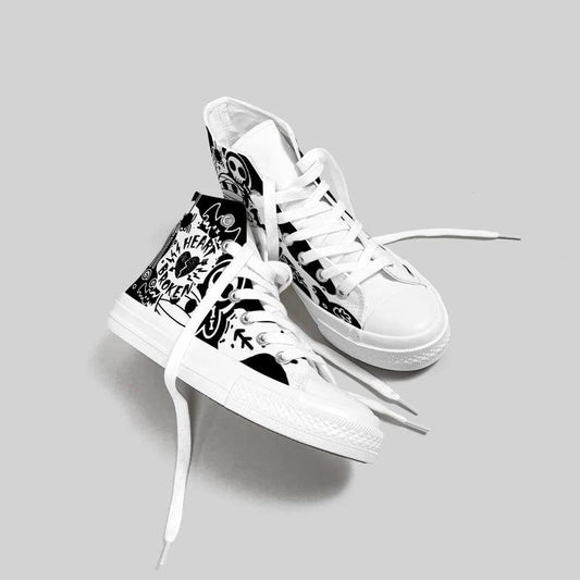 "Amy and Michael Original Design Individual Graffiti Shoes Women High Top Canvas Sneakers Teenagers Students Skateboard Shoes - MANDOTOS"