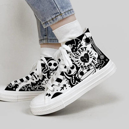 "Amy and Michael Original Design Individual Graffiti Shoes Women High Top Canvas Sneakers Teenagers Students Skateboard Shoes - MANDOTOS"