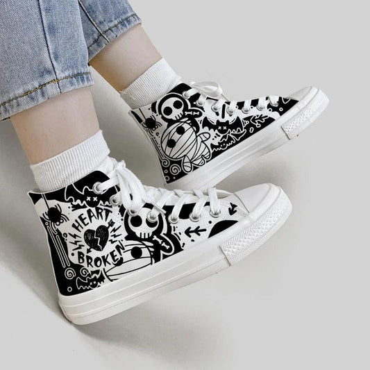"Amy and Michael Original Design Individual Graffiti Shoes Women High Top Canvas Sneakers Teenagers Students Skateboard Shoes - MANDOTOS"