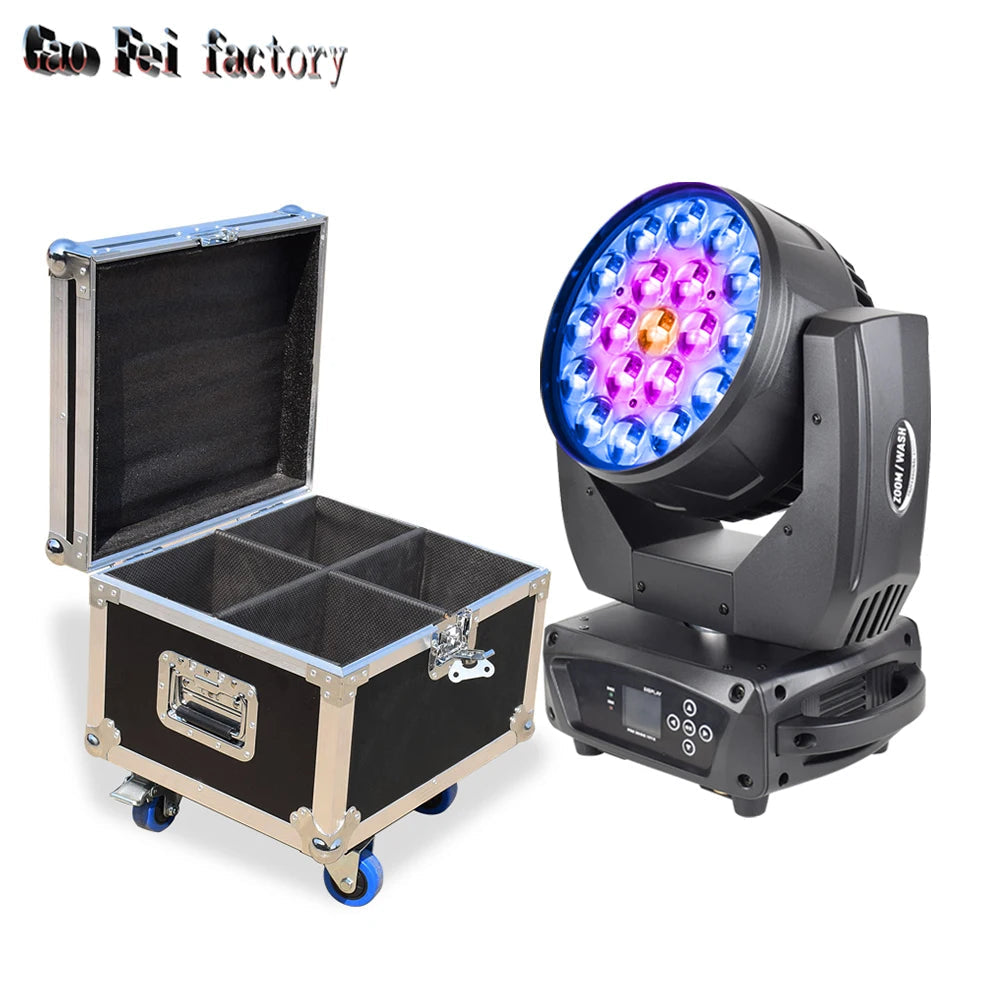 "4-In-1 RGBW LED Zoom Lyre Wash Moving Head DJ Lights with Flight Cases - MANDOTOS"