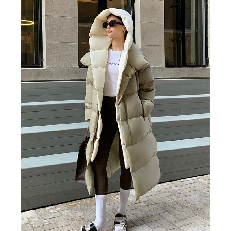 "Women's Cozy Long Hooded Down Jacket - MANDOTOS"