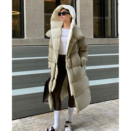 "Women's Cozy Long Hooded Down Jacket - MANDOTOS"