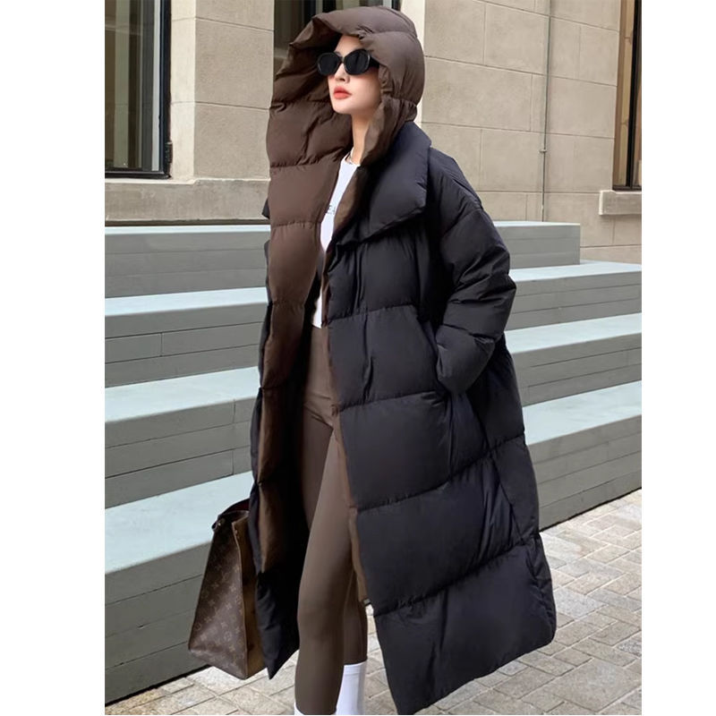 "Women's Cozy Long Hooded Down Jacket - MANDOTOS"
