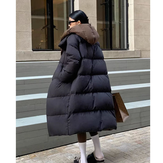 "Women's Cozy Long Hooded Down Jacket - MANDOTOS"