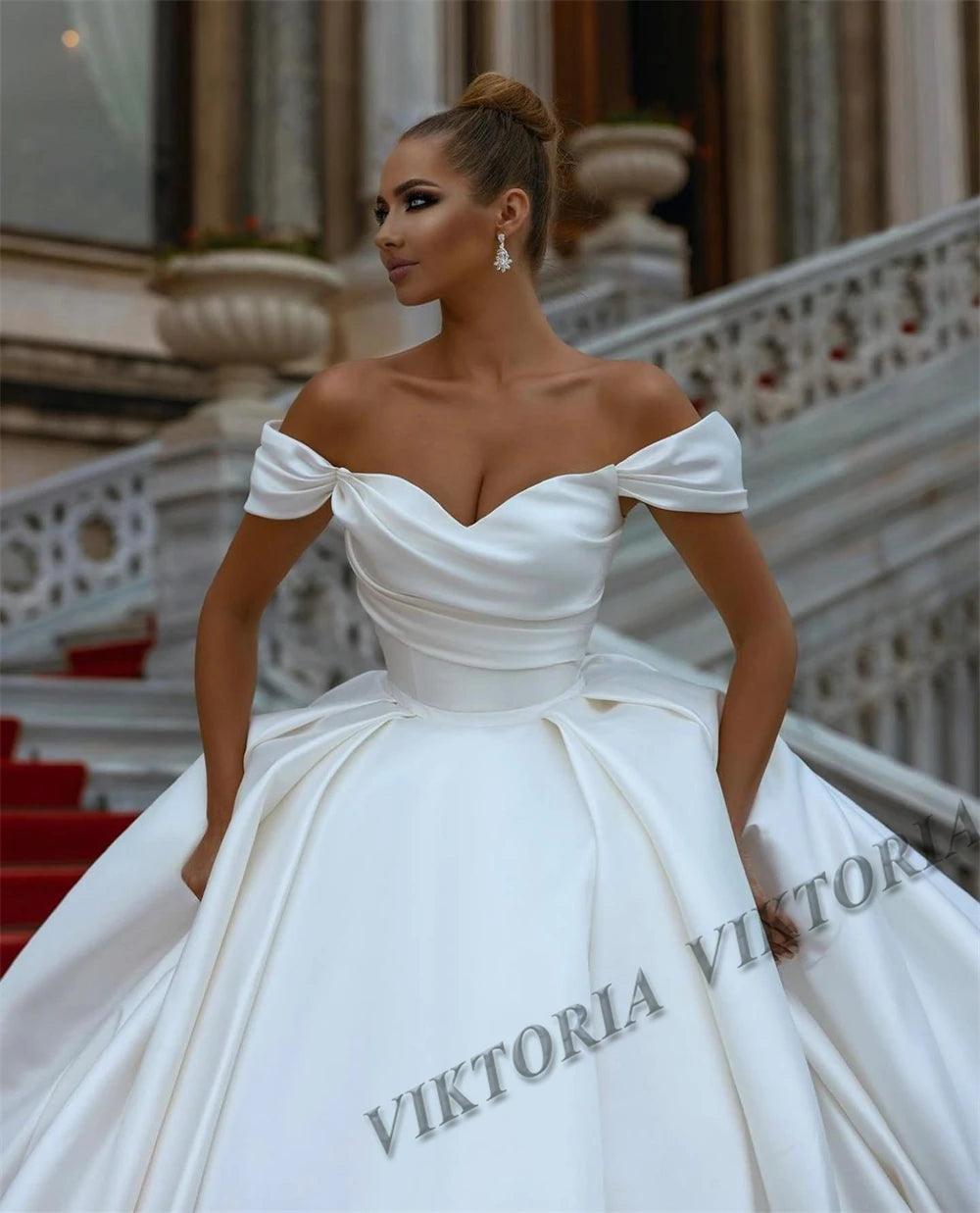 "VIKTORIA Princess Satin Wedding Dresses For Woman 2025 Bride Ball Gowns Off Shoulder Lace Up Vestidos De Novia Customized - MANDOTOS"