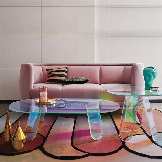 "Acrylic Rainbow Color Coffee Table - Iridescent Modern Accent Table - MANDOTOS"