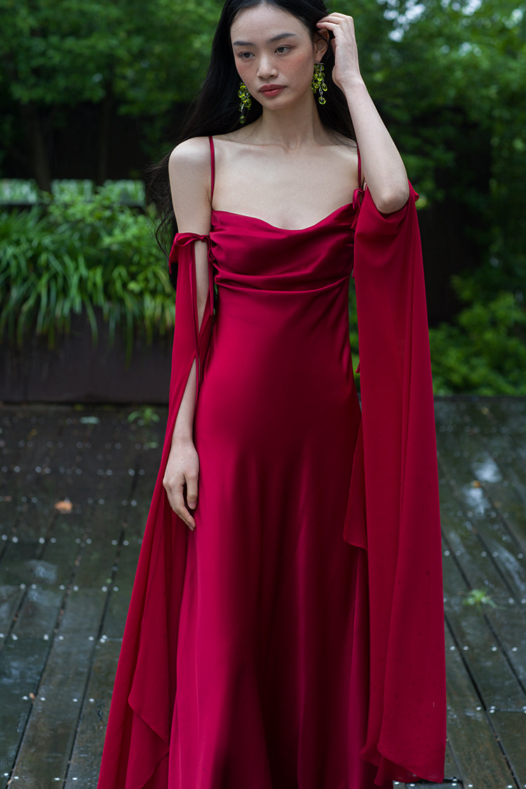 "Luxury Satin Wine Red Wedding Photo Gown - MANDOTOS"